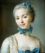 Portrait of a young woman wearing a blue ribbon at her throat unknow artist
